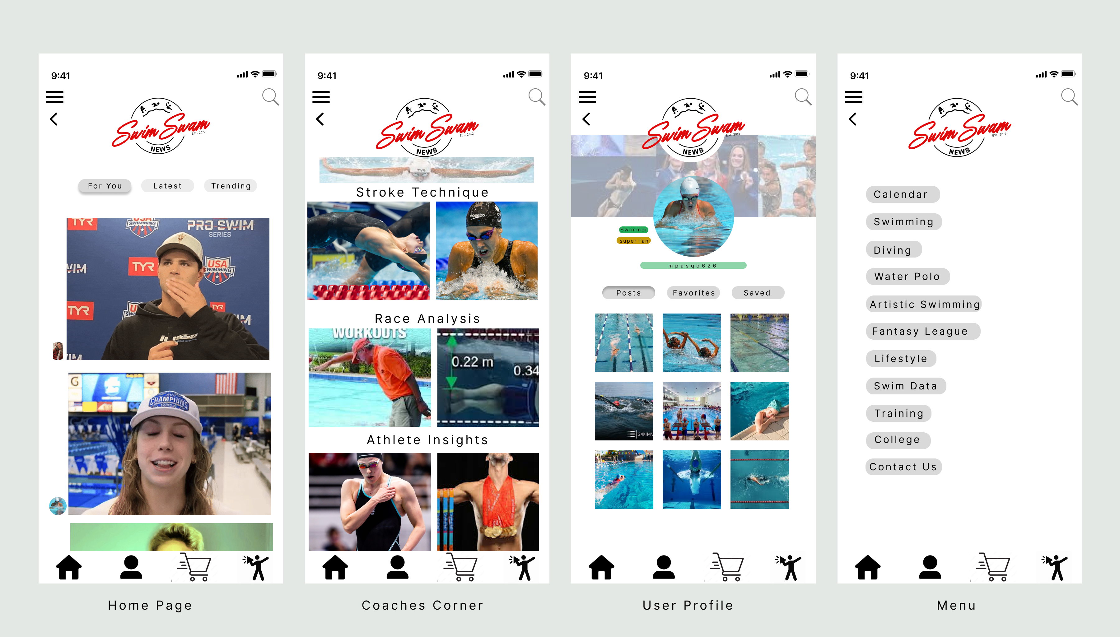 SwimSwam Mobile Final UI Screens